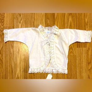 Princess Linens White Cotton Jacket w/ Lace Trim - Ribbon Tie - Size 0-6mo - NWT